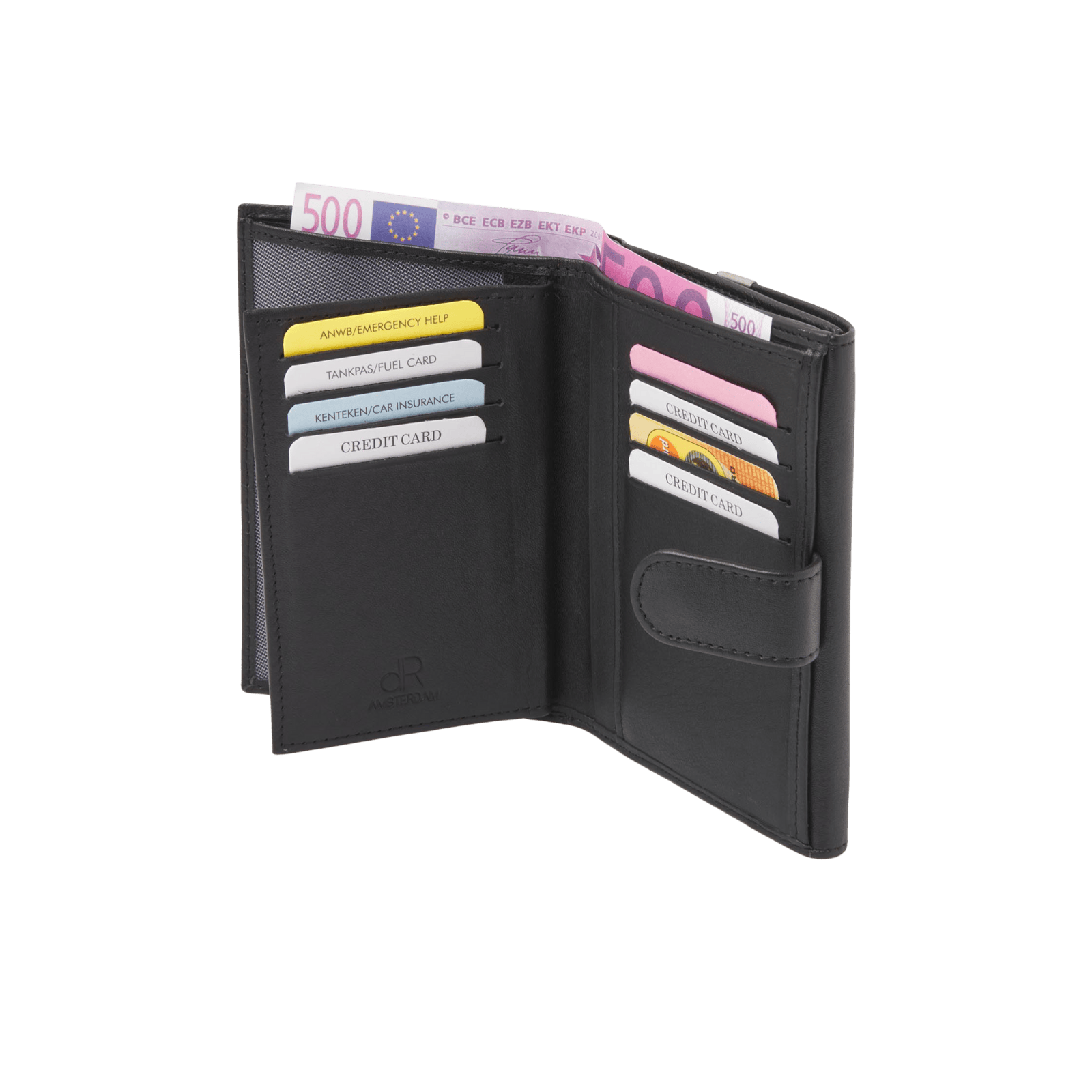 Ladies' wallet with RFID, 11 card slots, and coin pocket.
