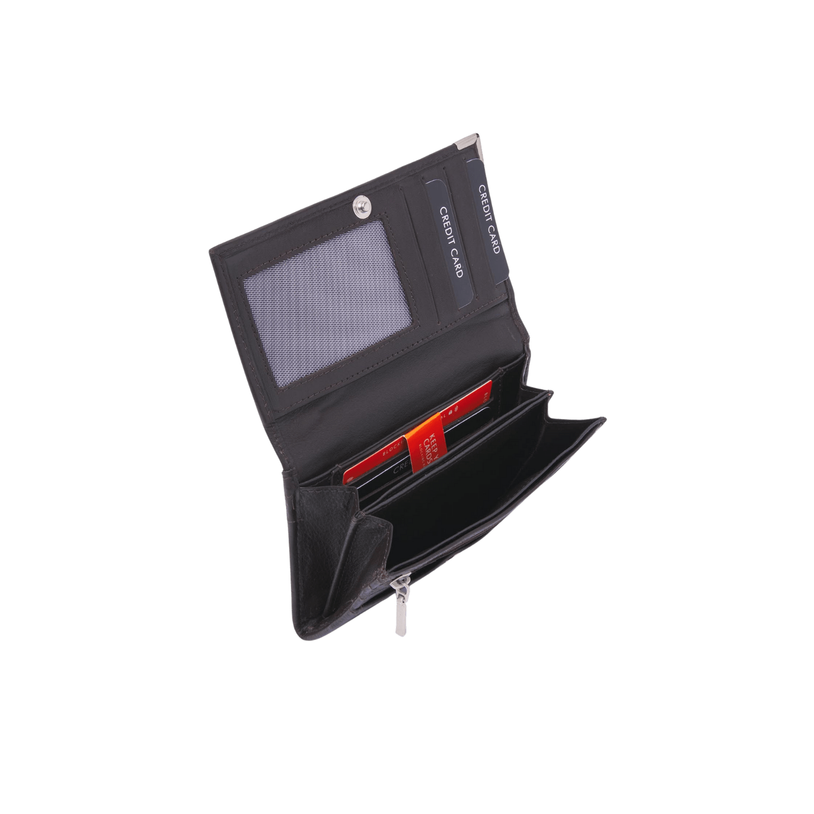 Damesportemonnee met RFID bescherming, overslag en 15 opbergvakjes