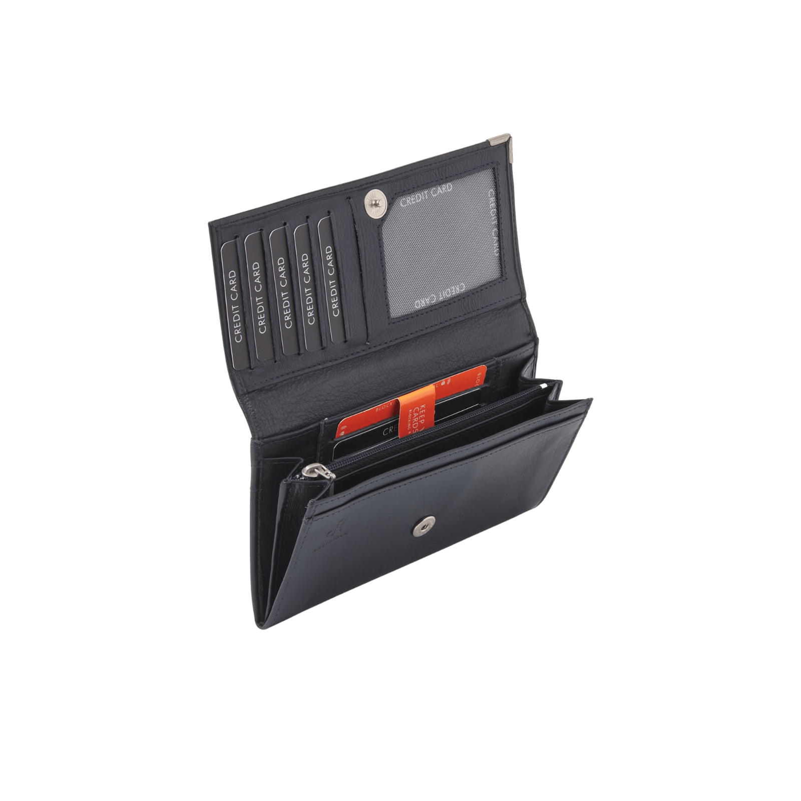 Damesportemonnee met overslag, RFID, 9 pasjes- en ritsvakken