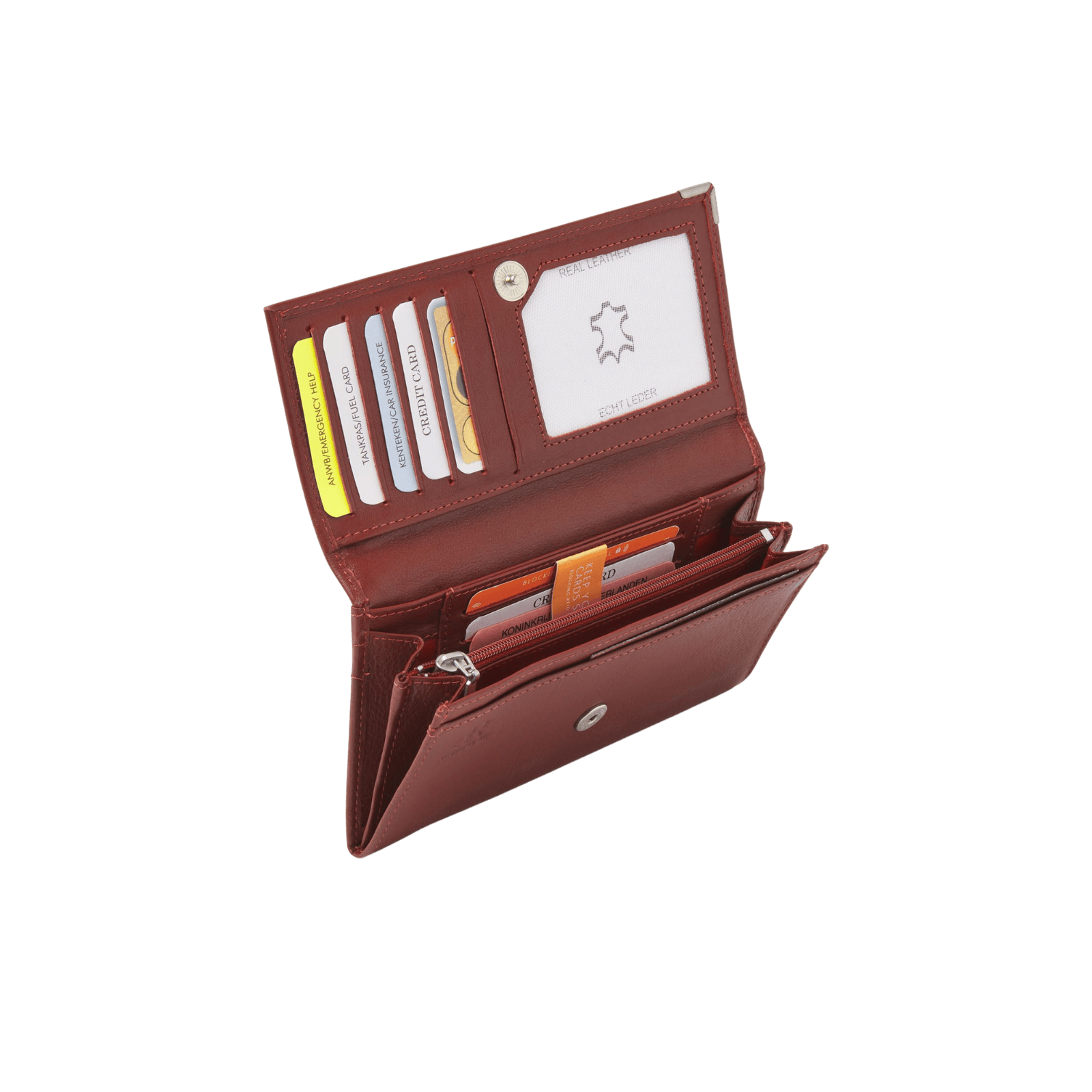 Damesportemonnee met overslag, RFID, 9 pasjes- en ritsvakken