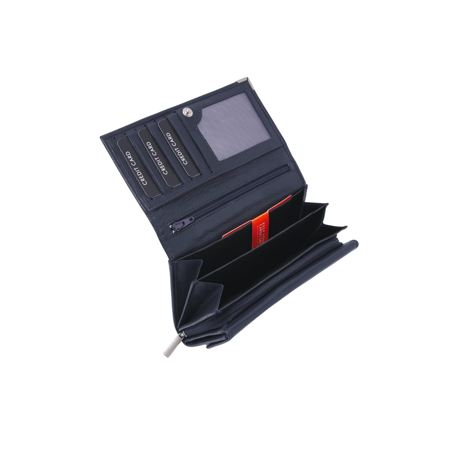 Damesportemonnee met rits, overslag en 7 pasjesvakken, leer