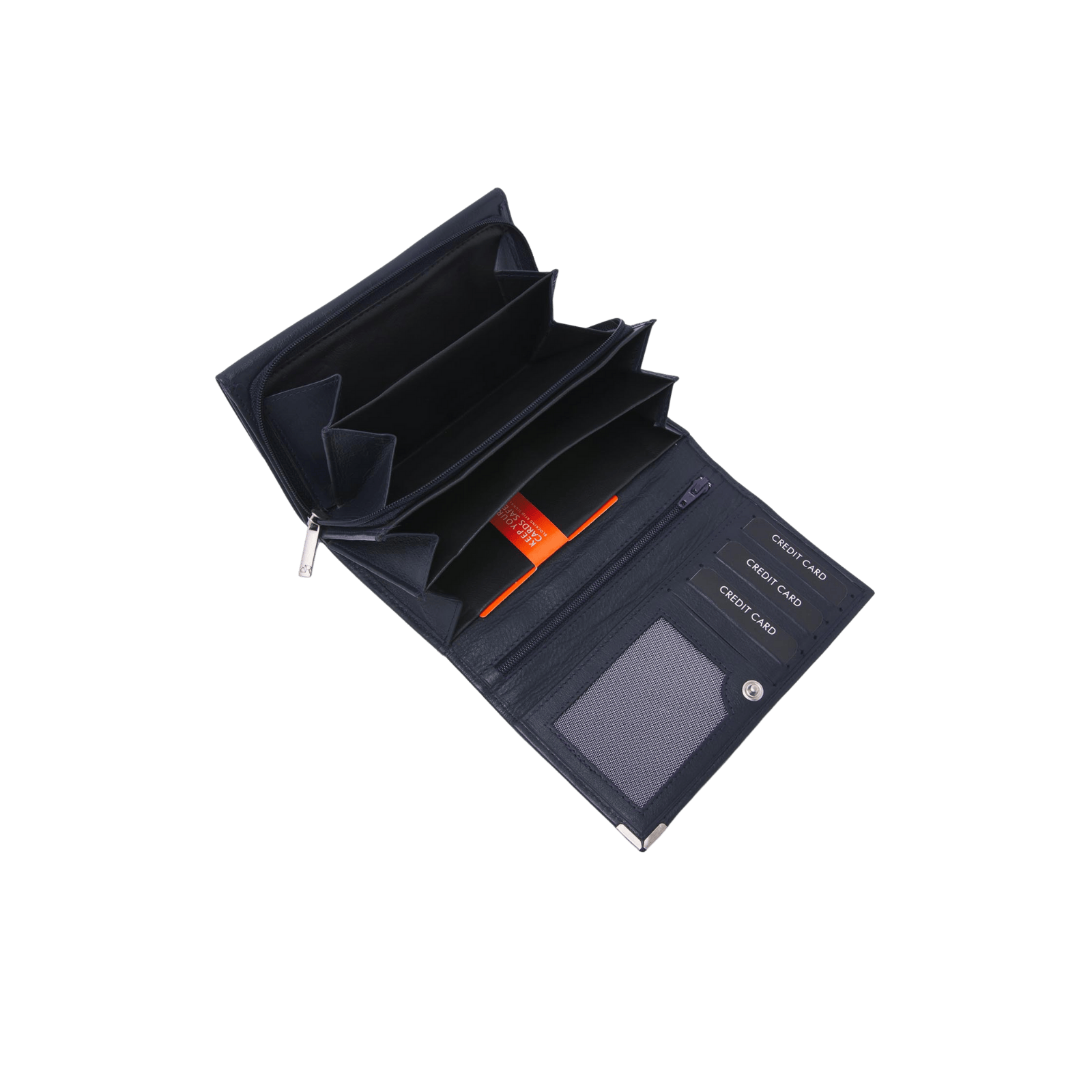 Damesportemonnee met rits, overslag en 7 pasjesvakken, leer