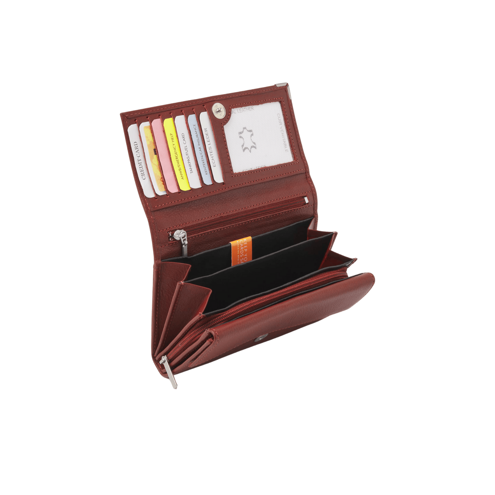 Damesportemonnee met rits, overslag en 7 pasjesvakken, leer