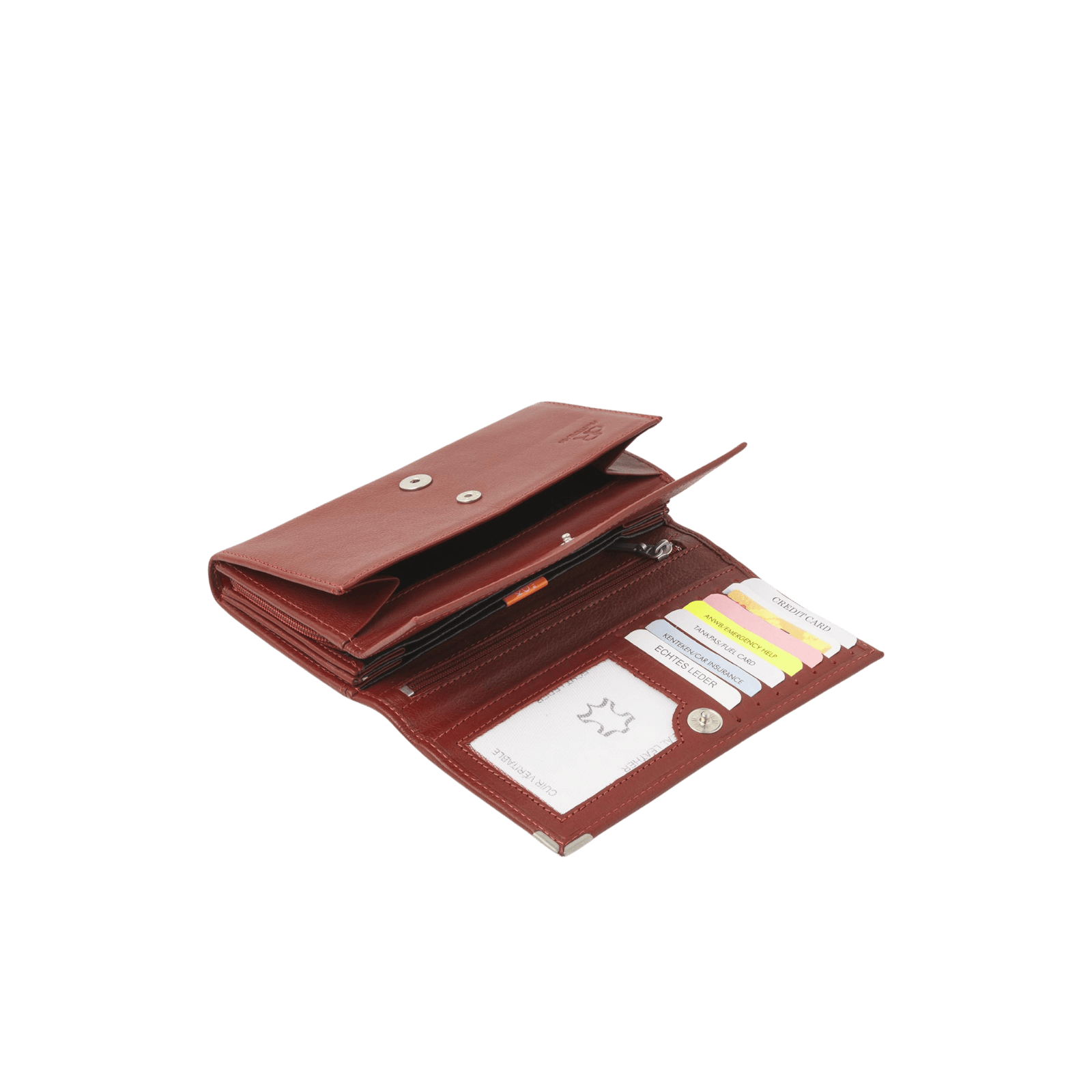 Damesportemonnee met rits, overslag en 7 pasjesvakken, leer