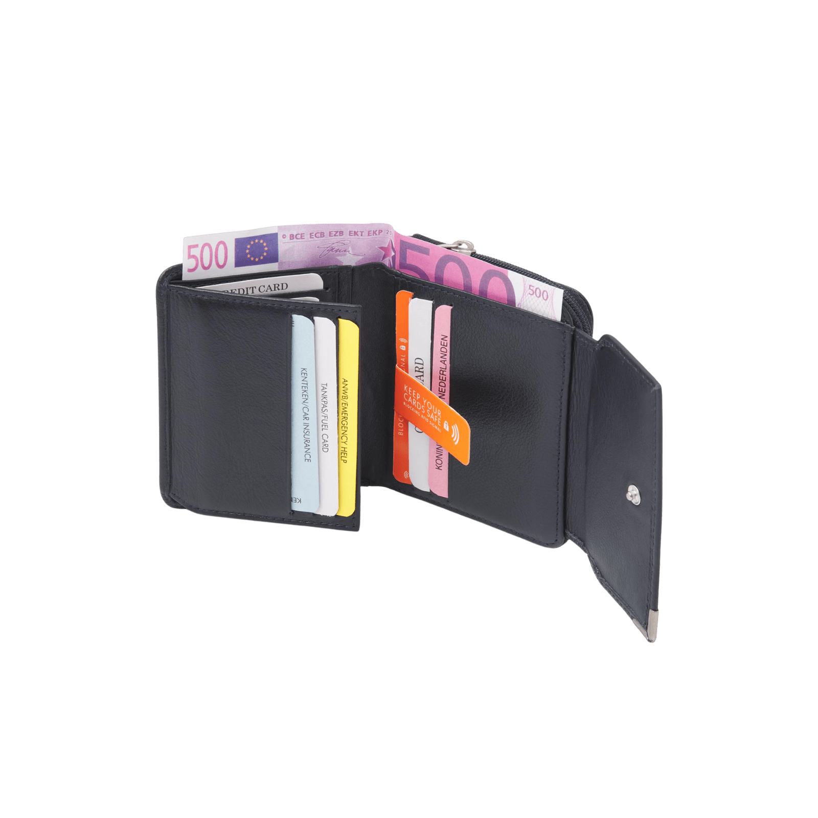 Damesportemonnee met rits, 8 pasjesvakken en RFID bescherming