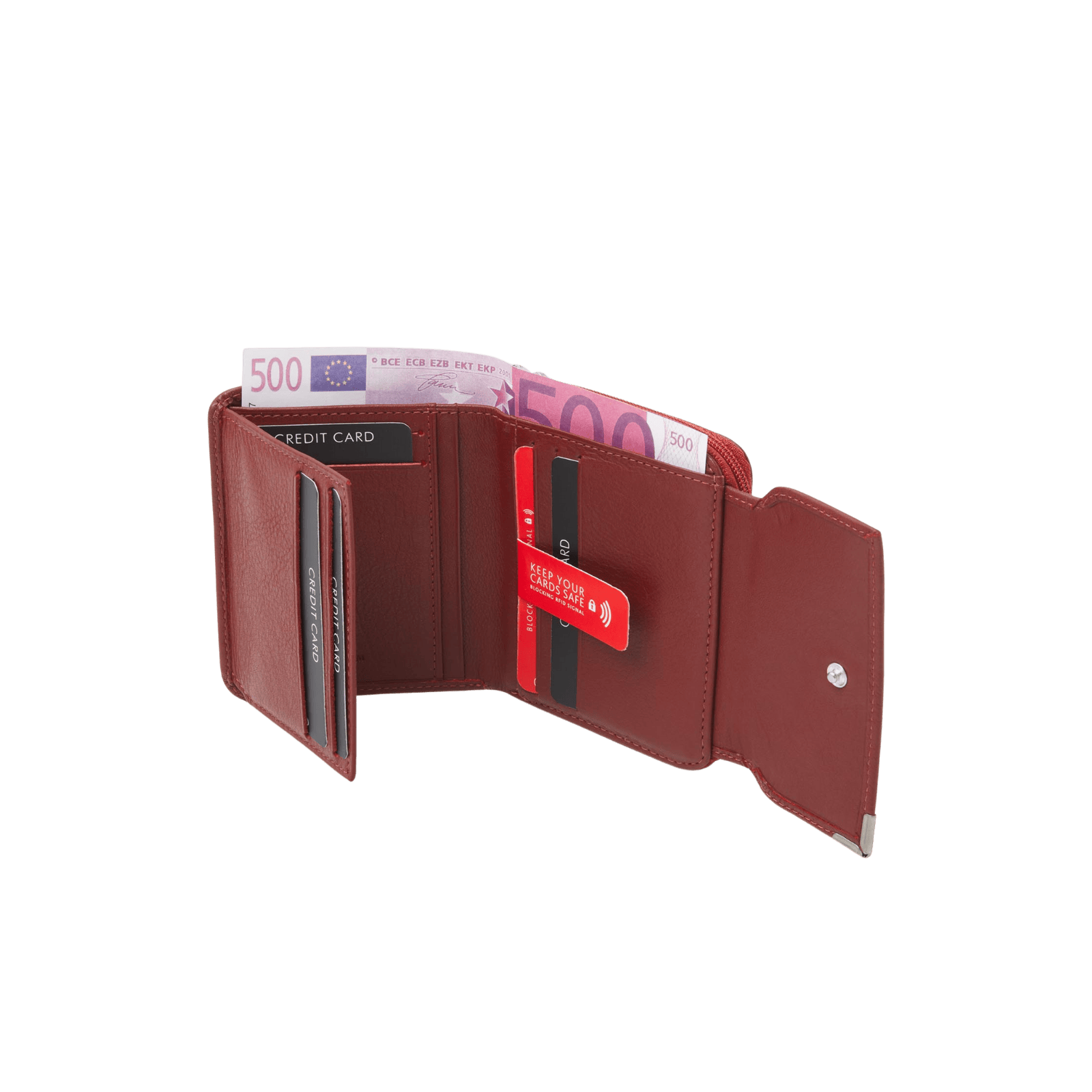 Damesportemonnee met rits, 8 pasjesvakken en RFID bescherming