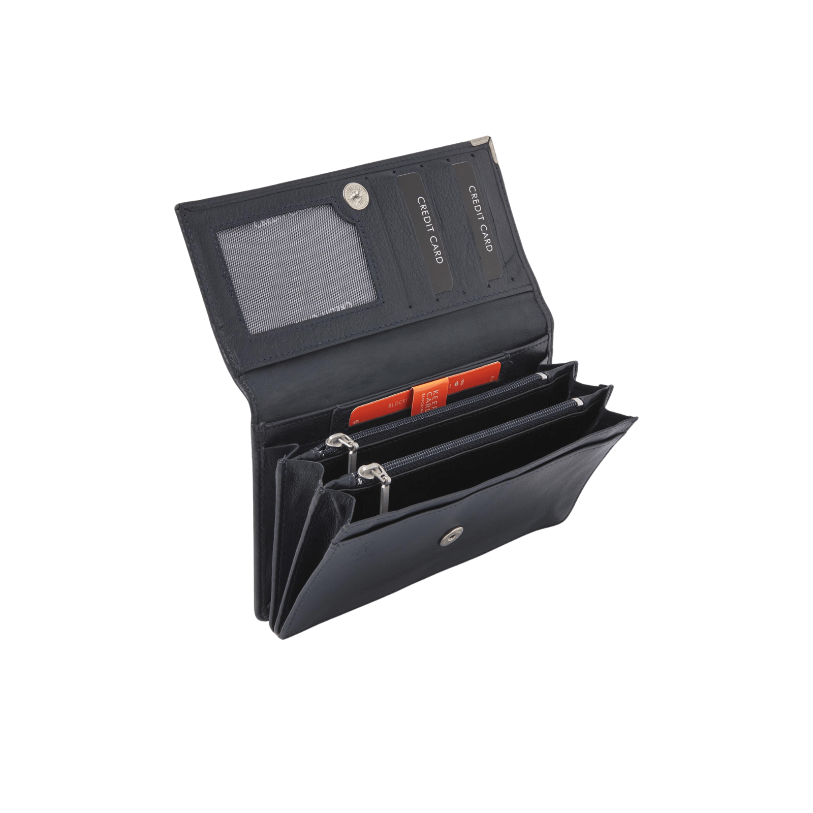 Damesportemonnee met rits, 12 pasjesvakken en RFID bescherming