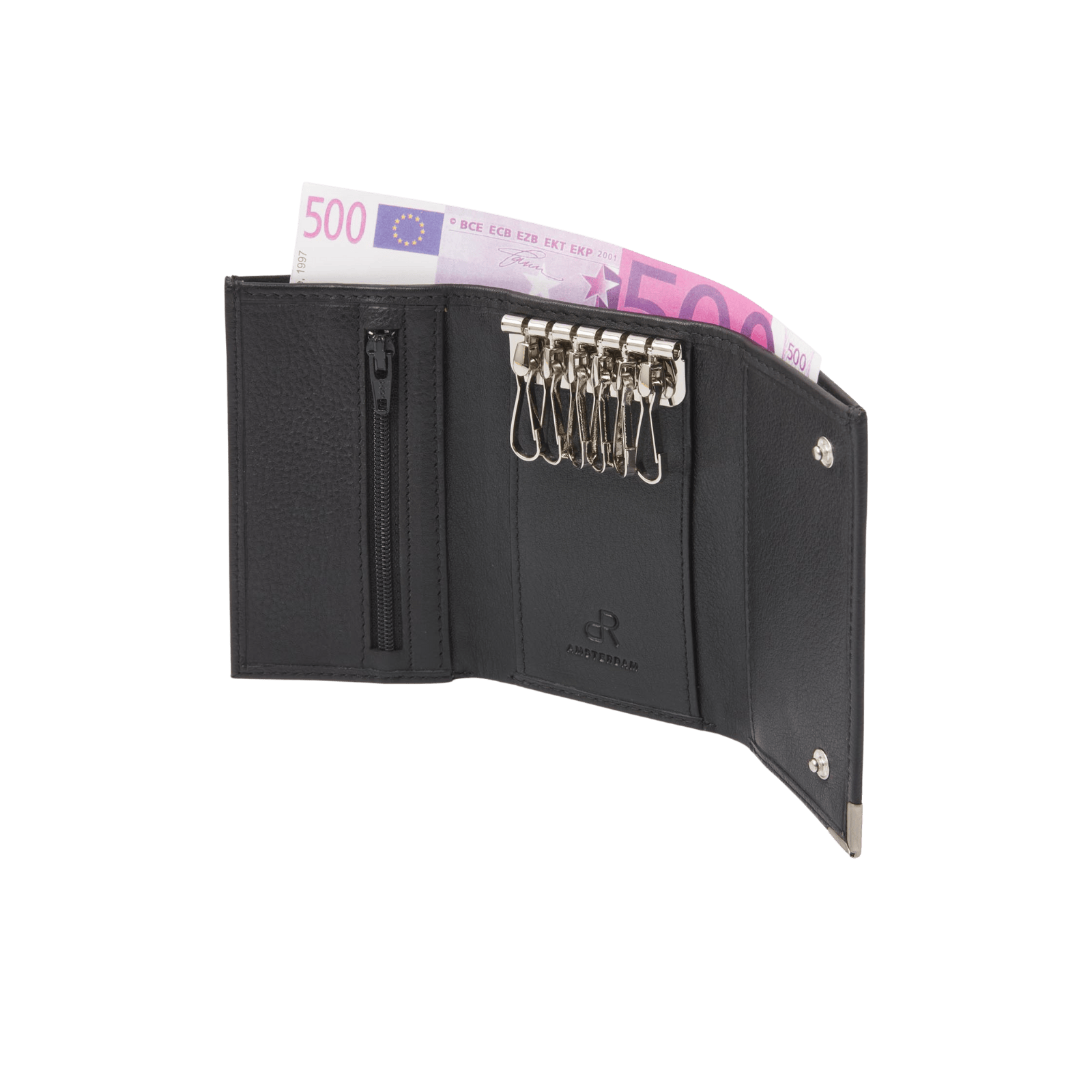 Key pouch for keys, coins, and personal items with zipper.