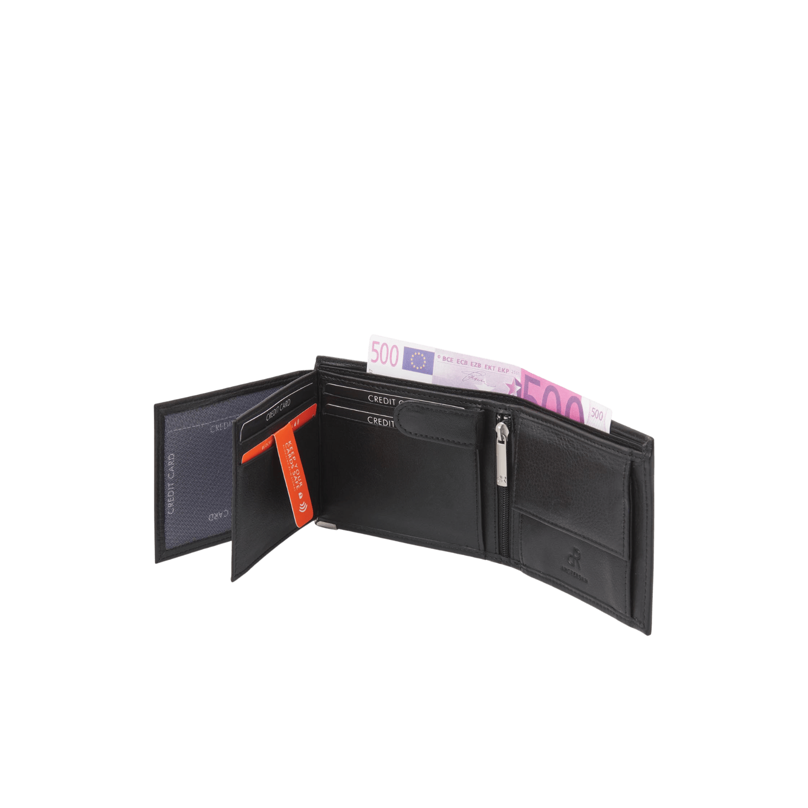 Portemonnee voor heren, billfold met RFID, 5 vakken en rits