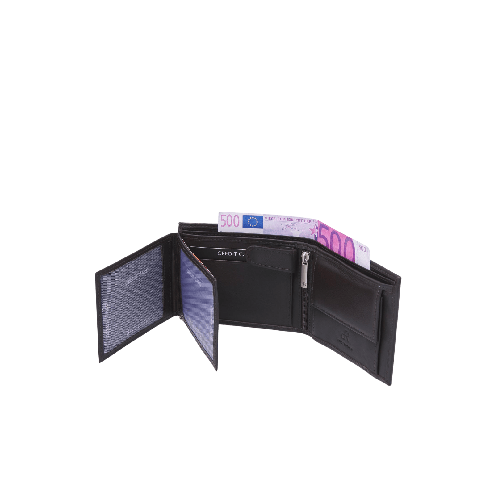 Portemonnee voor heren, billfold met RFID, 5 vakken en rits