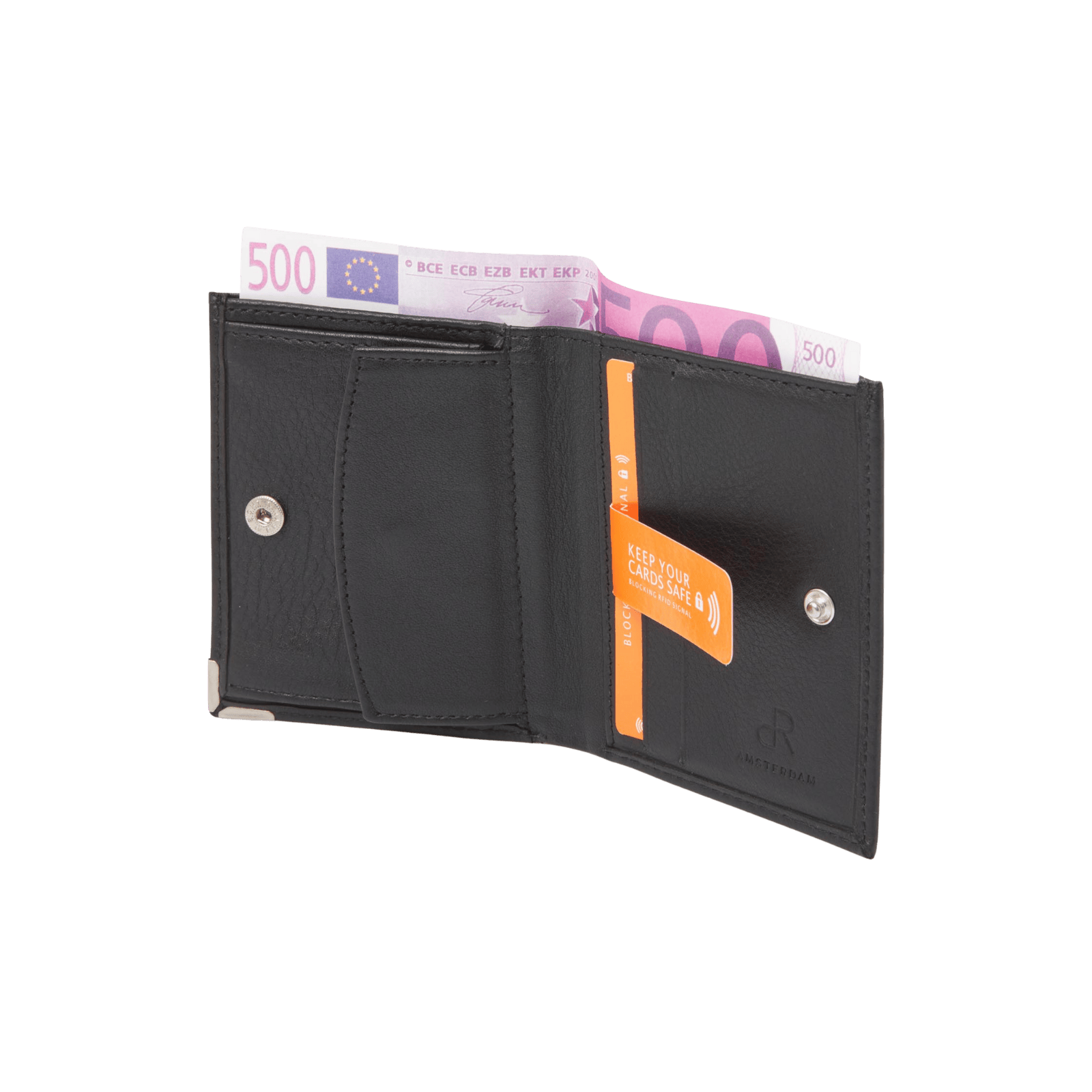 Billfold portemonnee heren, klein met drukknop en RFID bescherming
