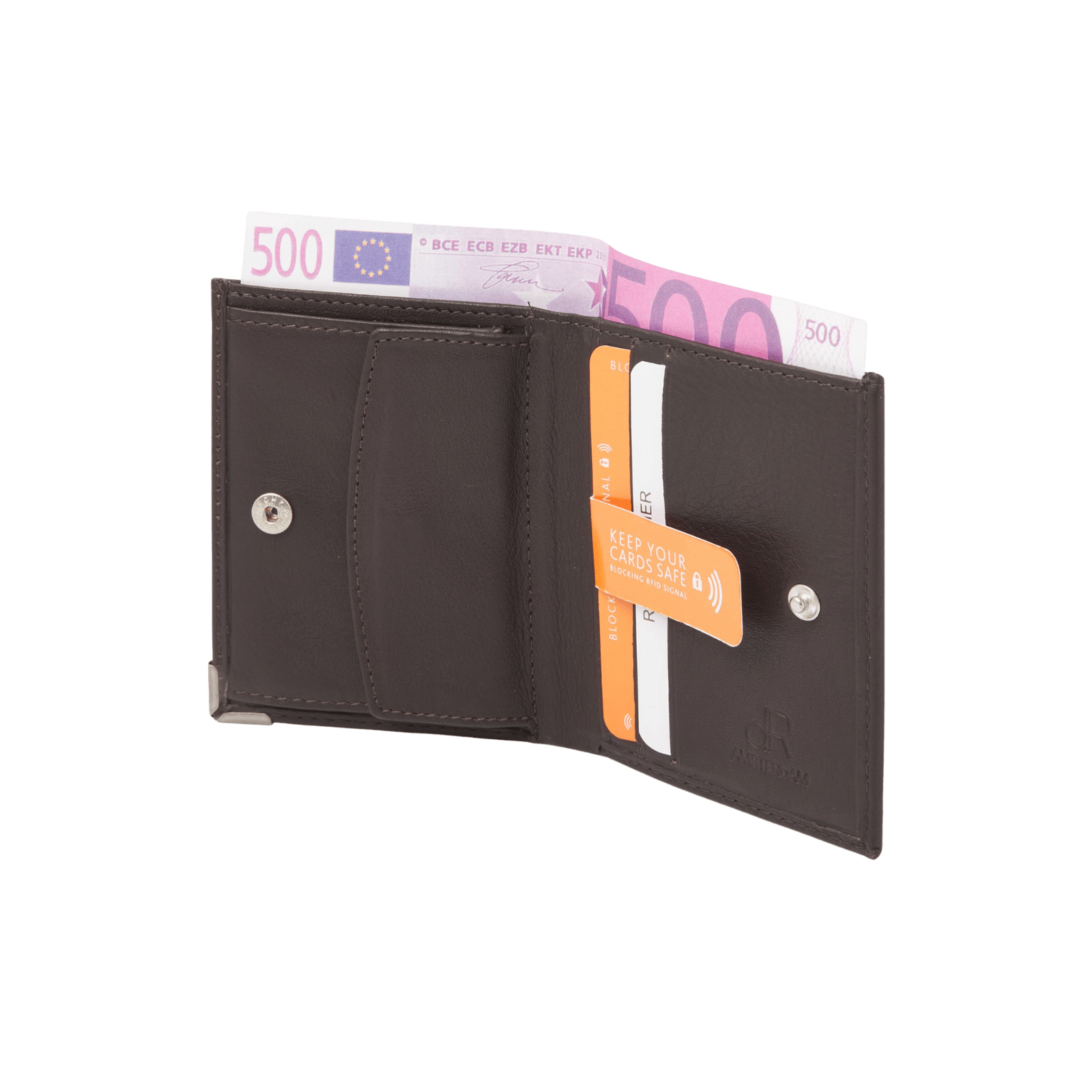 Billfold portemonnee heren, klein met drukknop en RFID bescherming