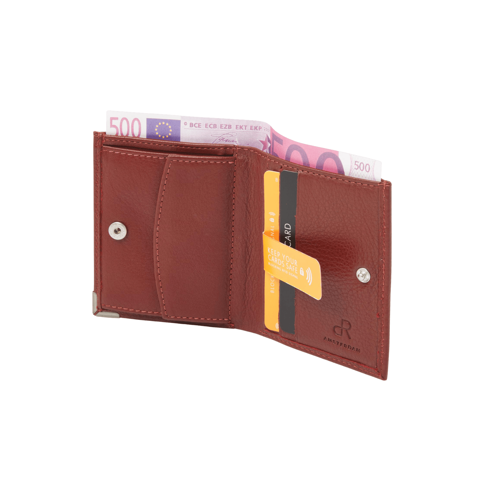 Billfold portemonnee heren, klein met drukknop en RFID bescherming