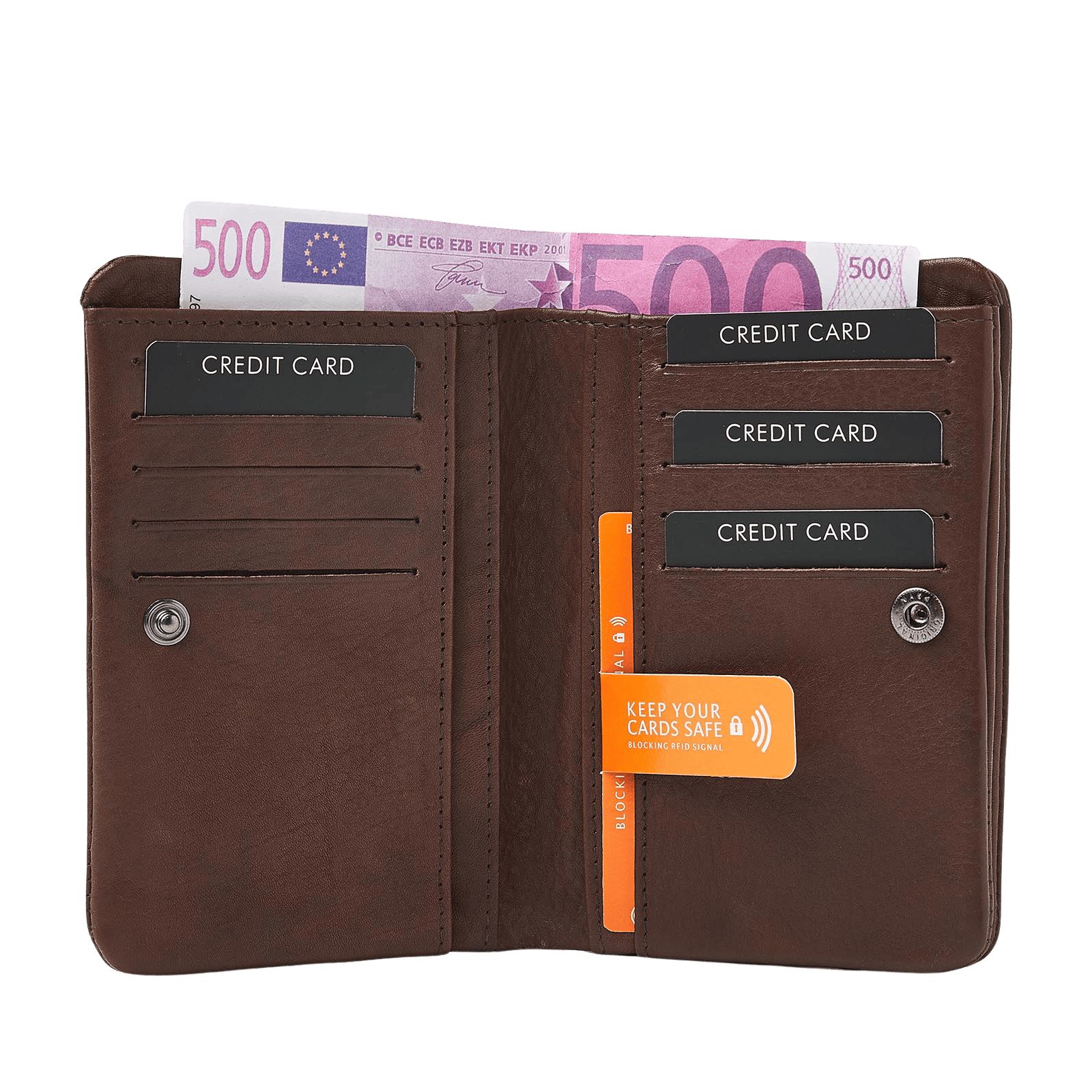 Damesportemonnee met RFID, leren wallet en veel pasjesvakjes