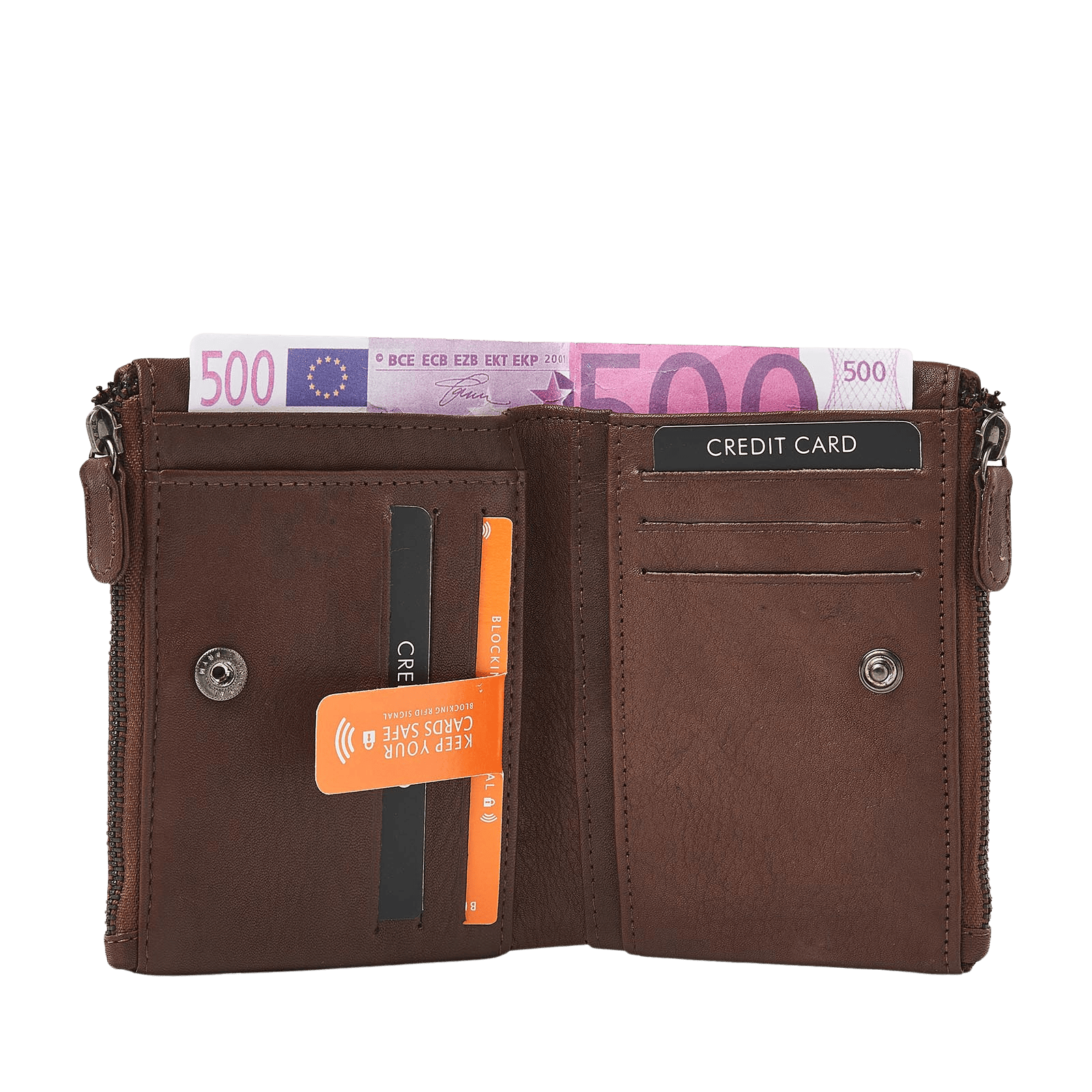 Damesportemonnee met ritsvakken, drukknop en multifunctioneel ontwerp