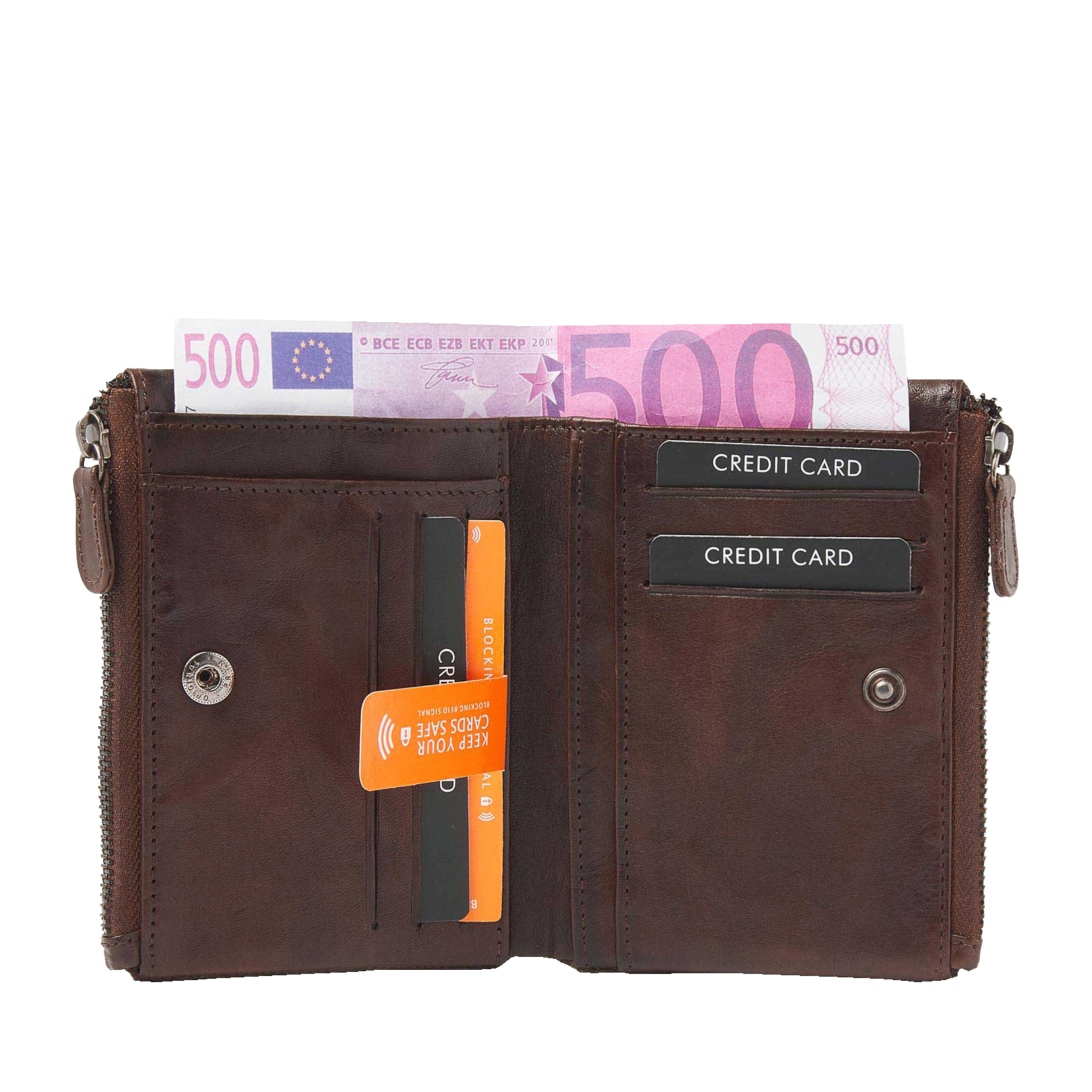 Damesportemonnee met ritsvakken, drukknop en multifunctioneel ontwerp